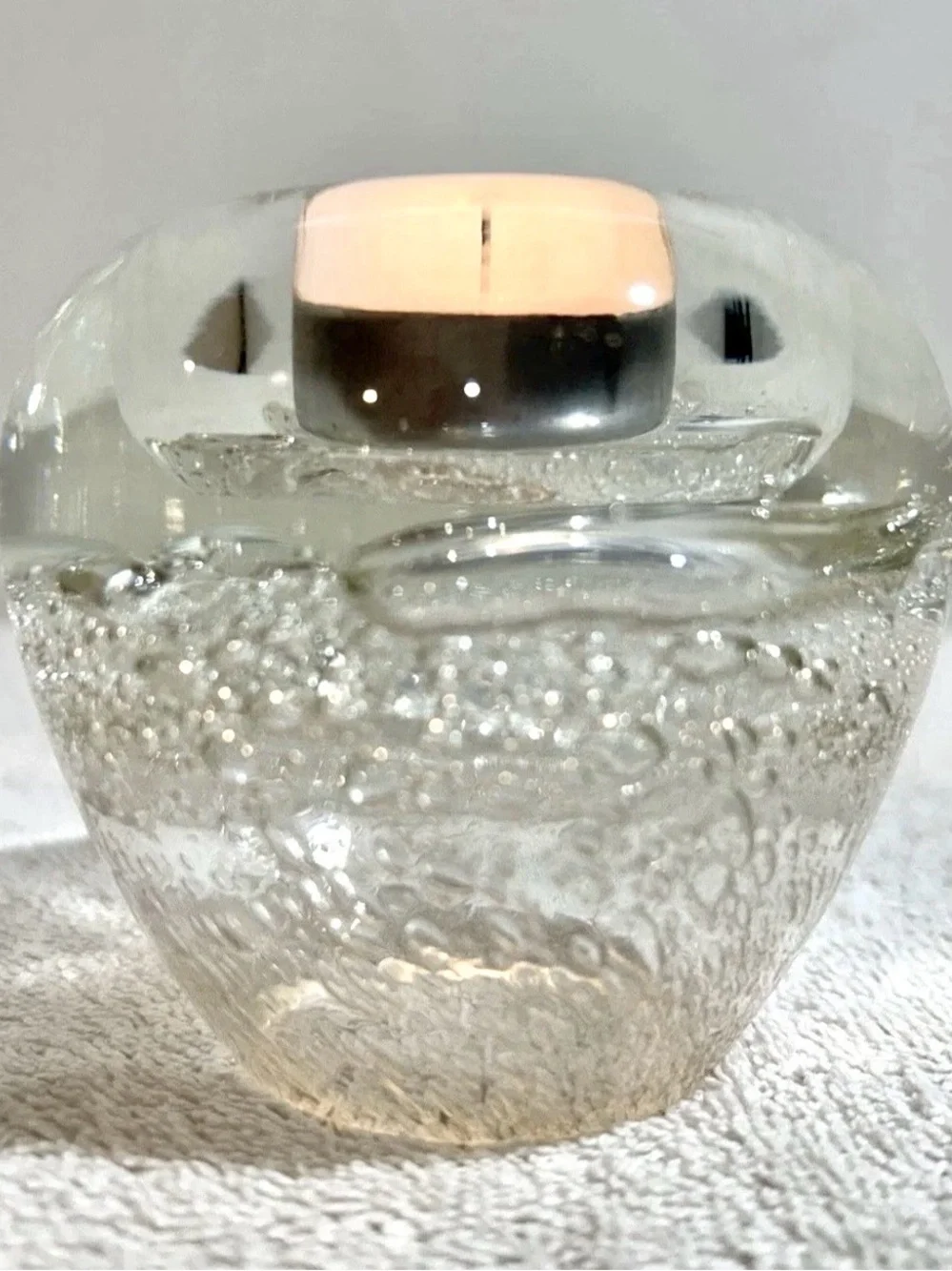 Vtg Royal Limited Crystal Hand Blown Bullicante Glass Votive Holder Bud Vase